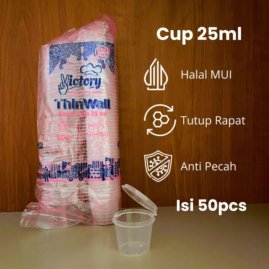 Thinwall Sauce Cup 25Ml (50) Halal Tempat Saos Cup 25Ml | Cup Sambal 25Ml Victory