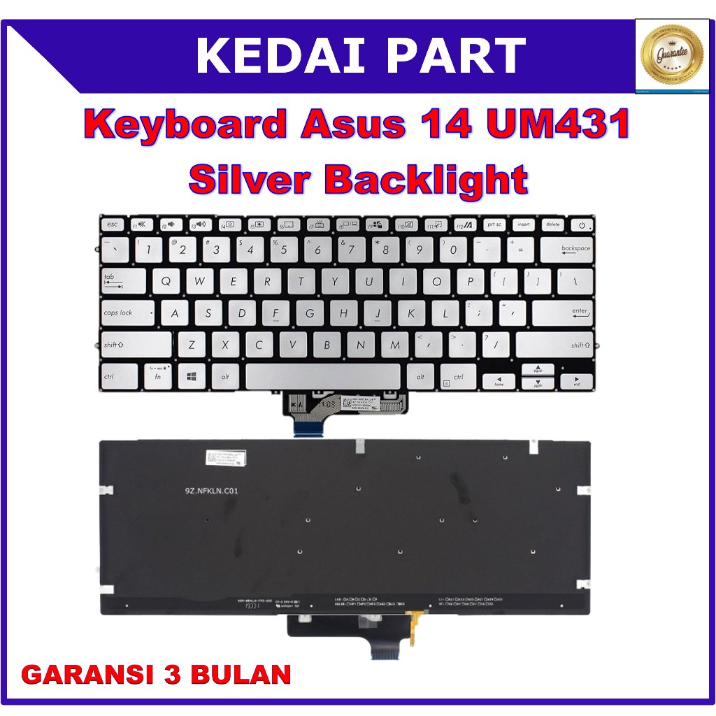 Keyboard Asus Zenbook 14 UM431 Um431D Um431Da Bx431Fl Silver Backlight