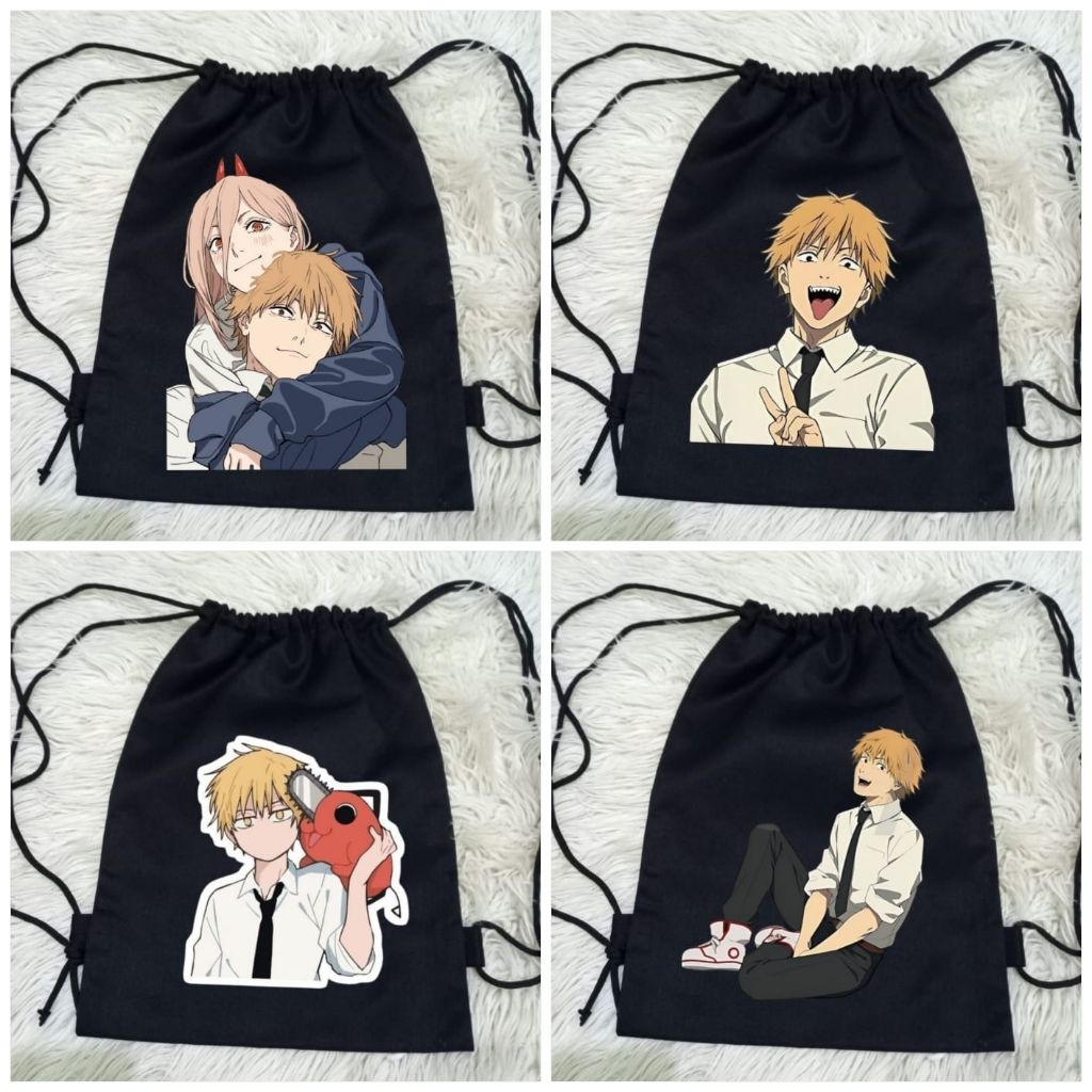 Tas serut chainsaw man/String bag/Tas serut kanvas premium/Tas sekolah/Tas olahraga/Tas punggung/Tas