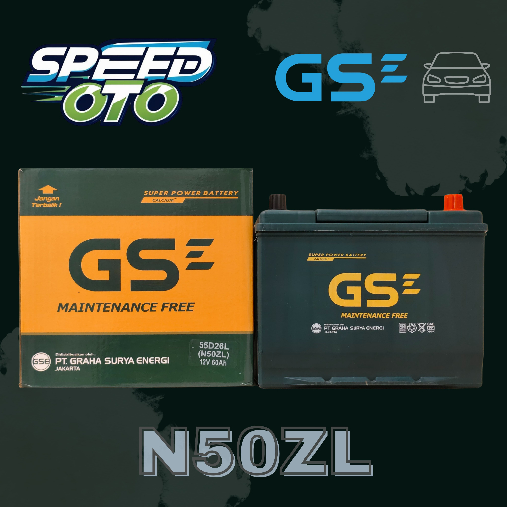 Aki Mobil GS N50ZL 55D26L GSE Kering MF 12V 60Ah