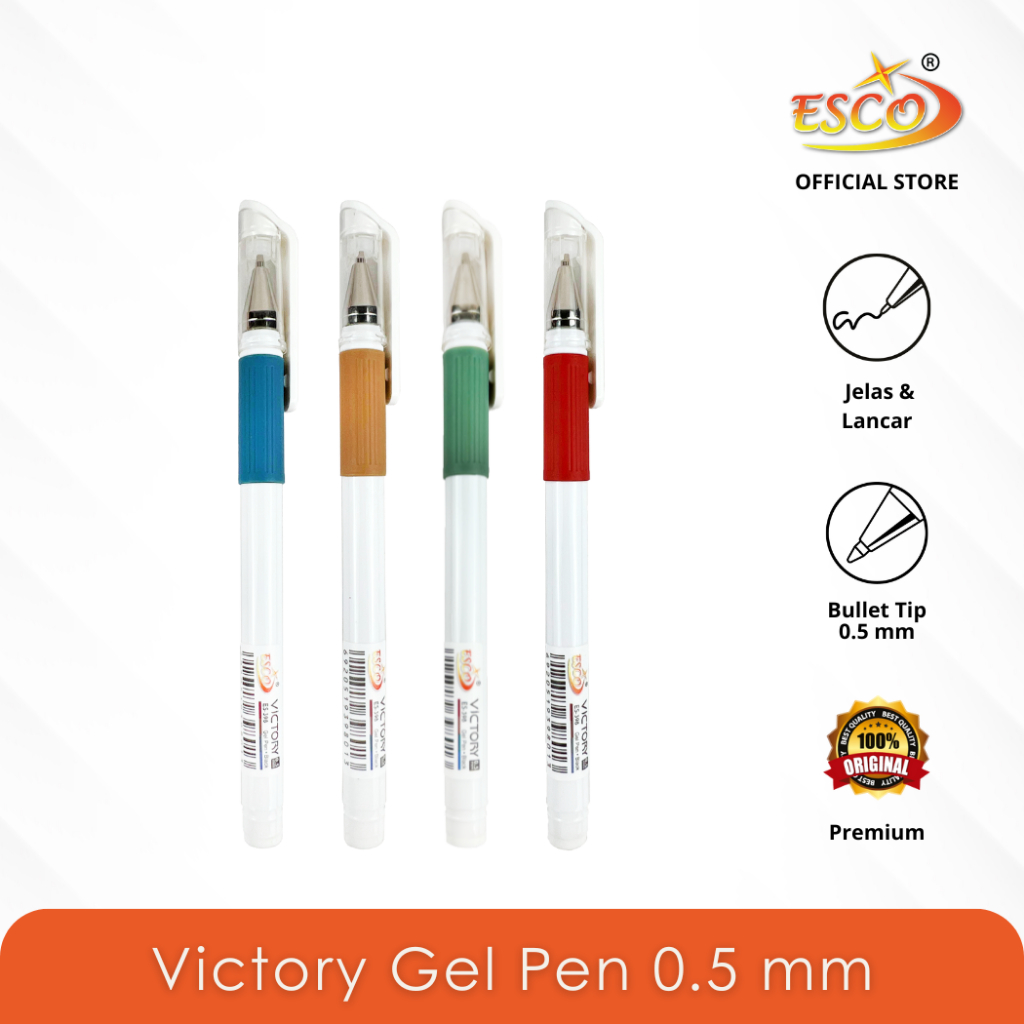 

Esco Victory Gel Pen - Pulpen Gel 0.5 mm Needle Tip Tinta Hitam 12 Pcs (ES-398)