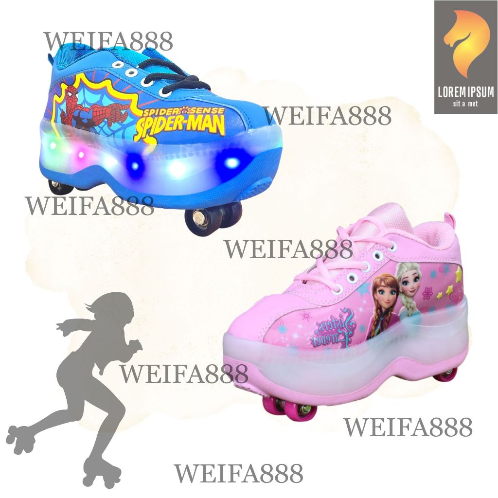Sepatu 4 Roda Lipat Anak Sepatu Sneakers Karakter Sepatu Bermain Anak Sepatu Roda Lipat Anak - Skate