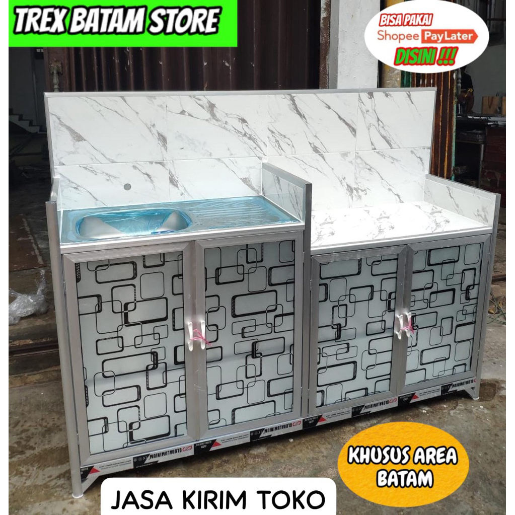 RAK KOMPOR + WASTAFEL 4 PINTU ALUMINIUM KACA [ BATAM ]