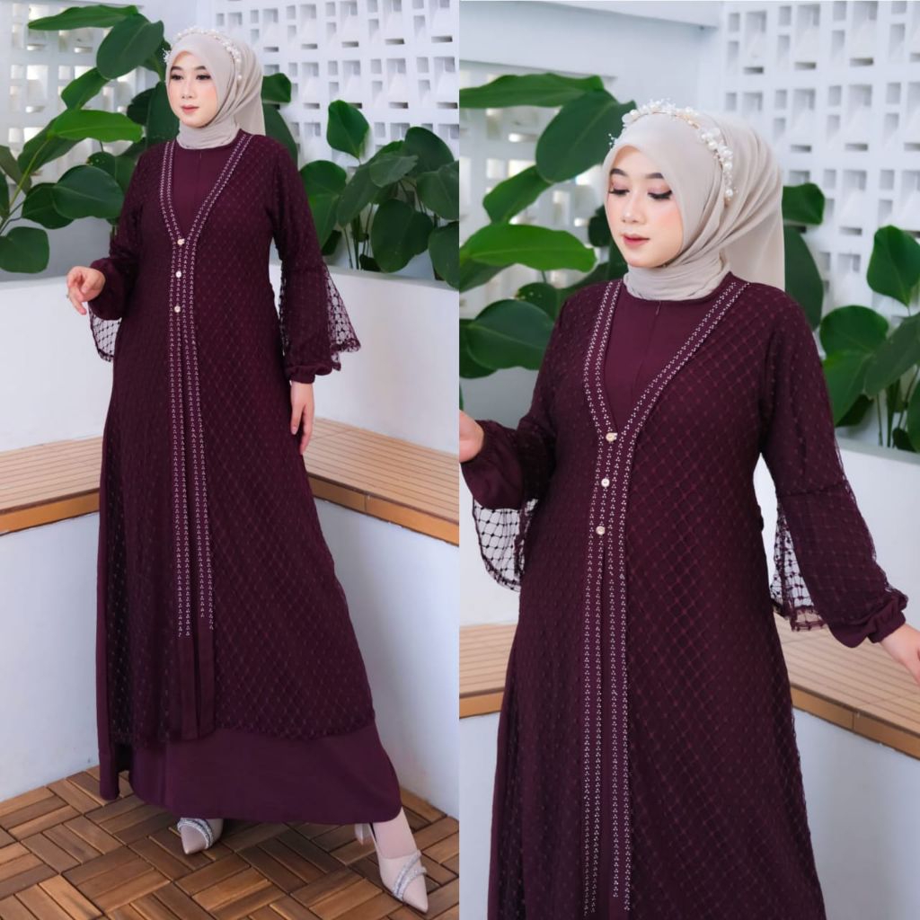 cod zahra gamis brokat pesta kondangan terbaru mewah elegan dress gamis wanita lebaran 2025