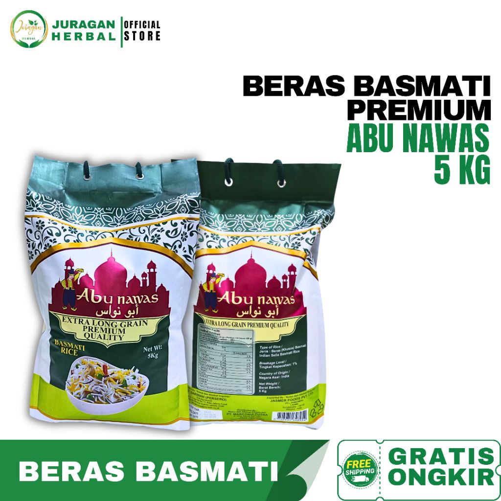 

BERAS BASMATI PREMIUM ABU NAWAS | Basmati Indian Mazzafati Rice | 5Kg
