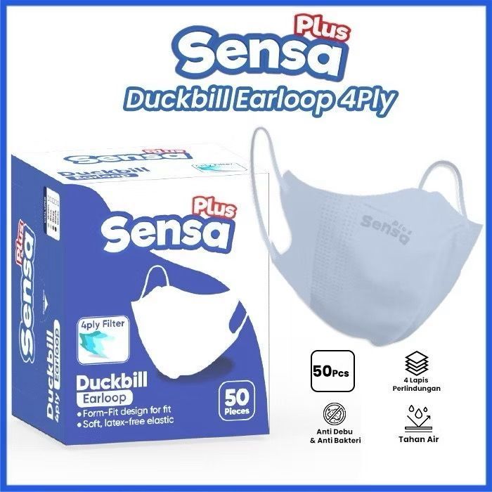Murah Masker Duckbill 4ply Earloop Sensa Plus isi 50pcs / Masker Duckbill Sensa Plus