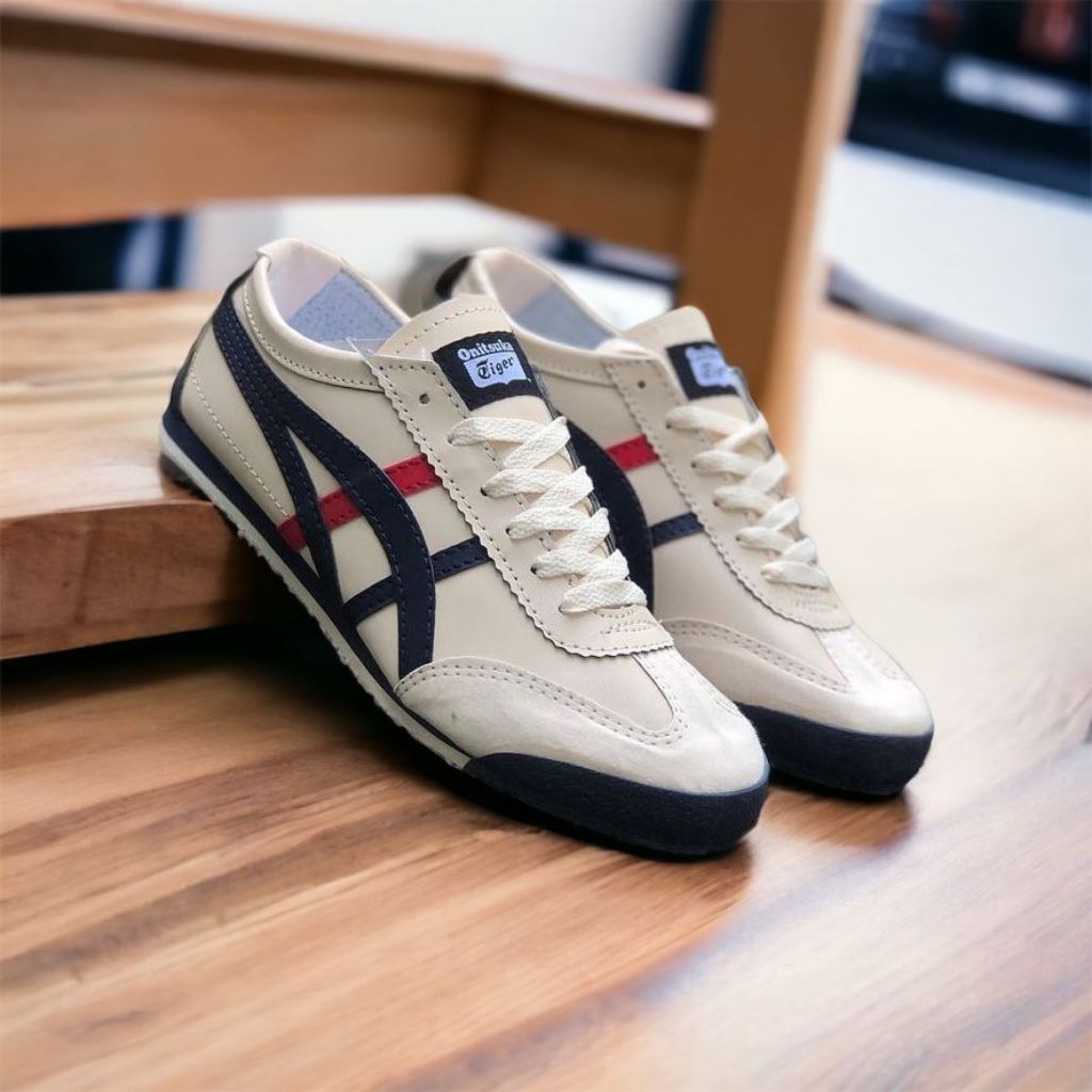 Sepatu Sneakers OnitSuka Tiger Mexico 66  Navy Merah - Indian Ink Slip On Tali Sepatu Sneakers Flat 