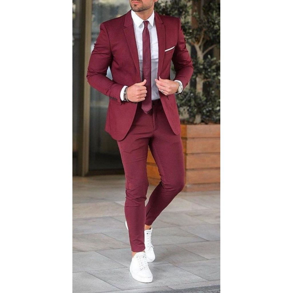 jas pria formal casual slimfit merah maroon