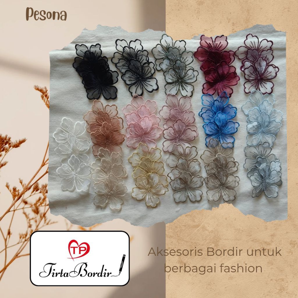 PESONA 1 – Isi 7 bunga bordir tempel Cocok buat hias baju, hijab, atau DIY cantikmu