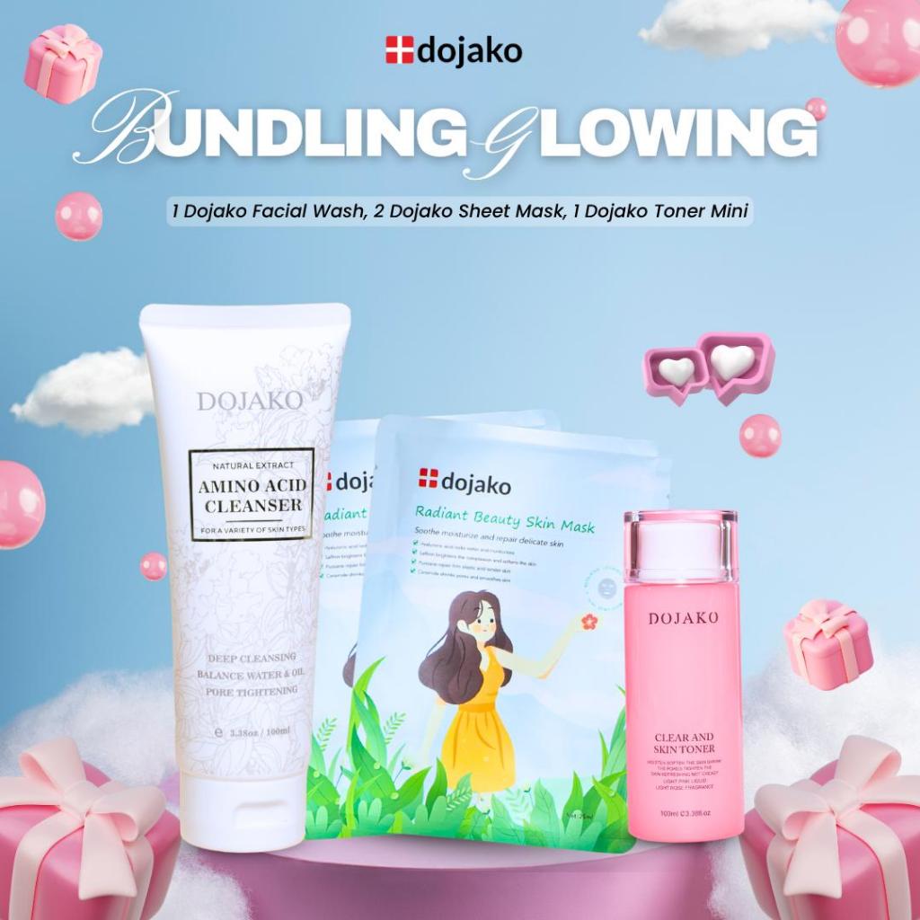 DOJAKO BUNDLING GLOWING 4in1 Paket Skincare Facial Wash + Toner + 2 Moisturizing Face Mask Dojako pa