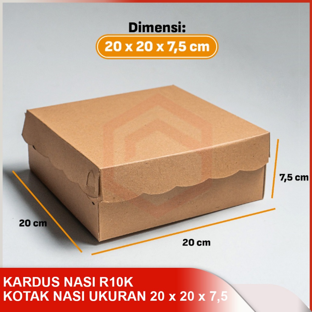 

(1 Pack/Isi 100 Pcs) Kotak Dus Kue / Dus Makanan R10 Kraft (20 Cm X 20 Cm X 7,5 Cm) Non Laminasi R10 - Kotak Dus Nasi Catering / Kardus Nasi Kotak