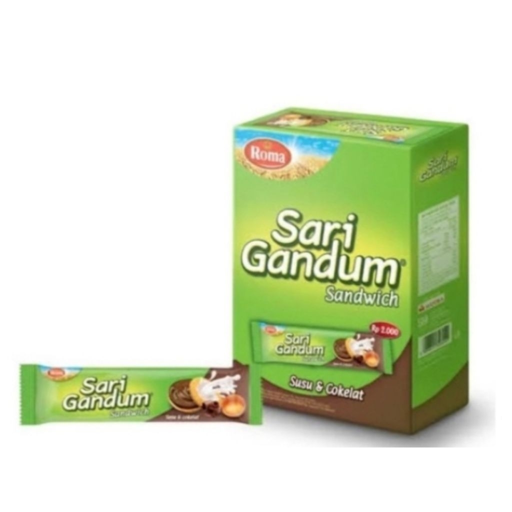 

roma sari gandum sandwich coklat 12x27 gr 1 box isi 12 sachet