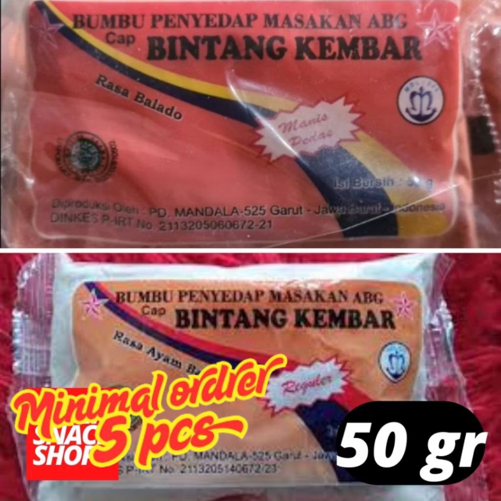 

BUMBU TABUR INSTANT / BUMBU MASAK ATOM BINTANG KEMBAR ABG 50GR (minimal beli 5)