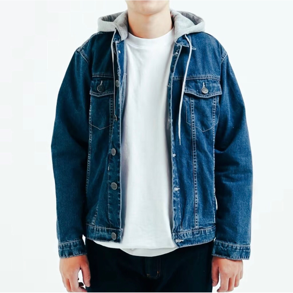Asnacollection [COD]Jaket Jeans Denim Kupluk|Jaket Casual Pria|Jaket Denim Pria |Jaket Bomber Jeans 