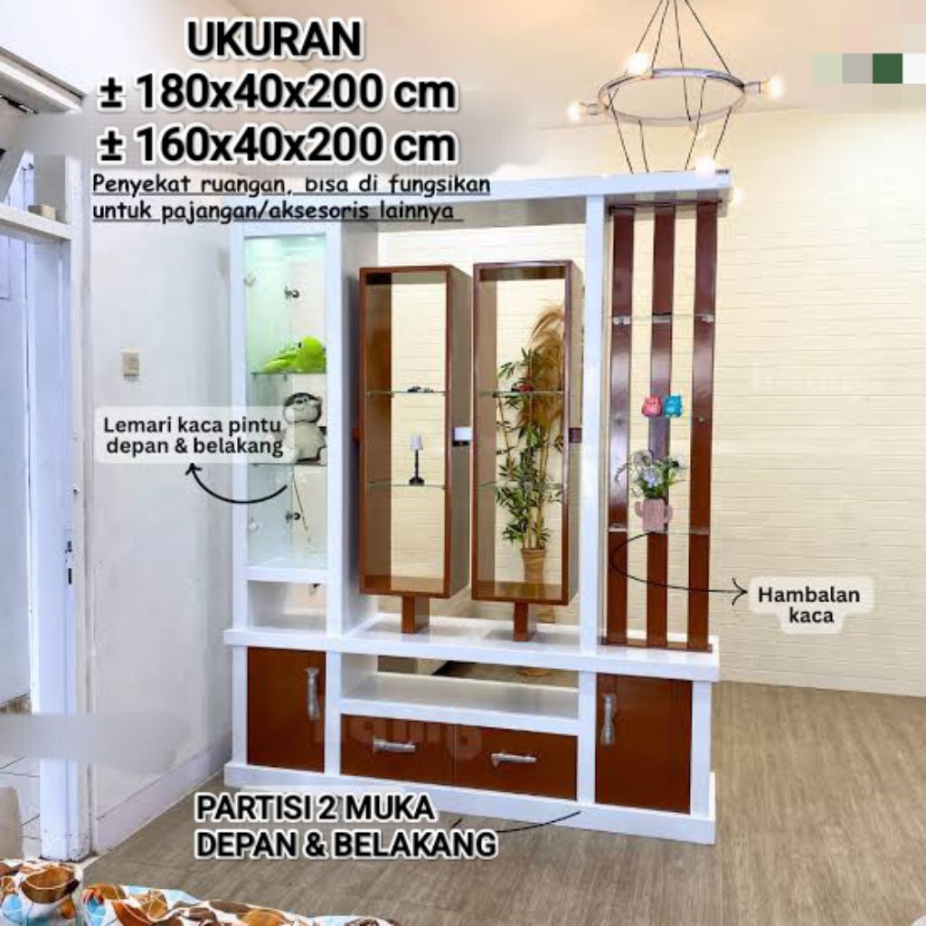 LEMARI PARTISI RUANGAN 2 MUKA DEPAN BELAKANG / BUFFET PARTISI RUANG TAMU / BUPET PARTISI DUA MUKA / 
