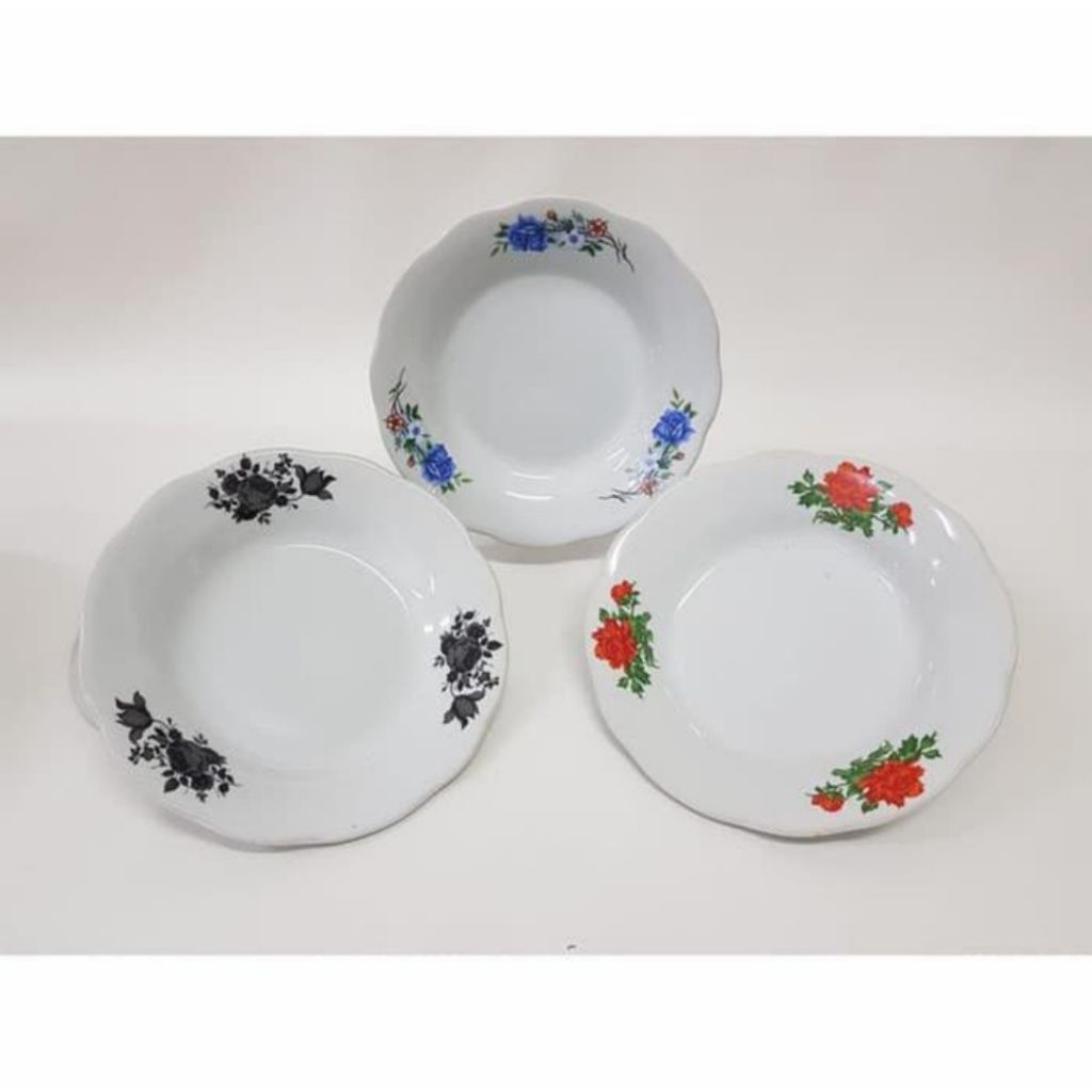 Piring Rose 8 inch/ Piring keramik Bunga jadul/ Piring makan keramik rose 8 inch