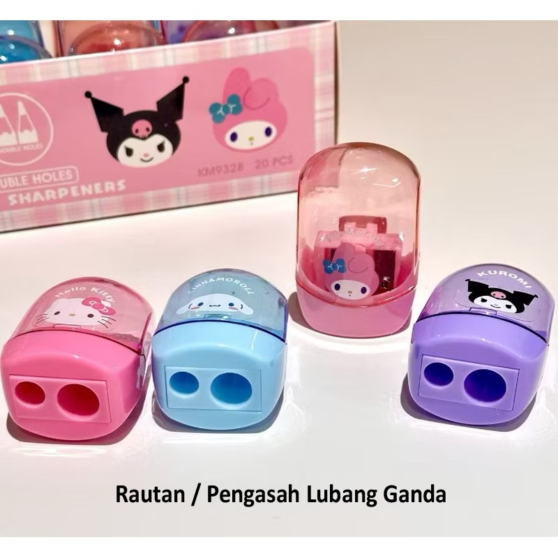

Rautan Peraut Peruncing Pengasah Lubang Ganda Sanrio Kuromi Cinnamoroll Melody model Bening Mewah Sharpener Cantik Imut Lucu Bagus untuk anak sekolah PAUD Preschool TK SD Pensil dan Krayon