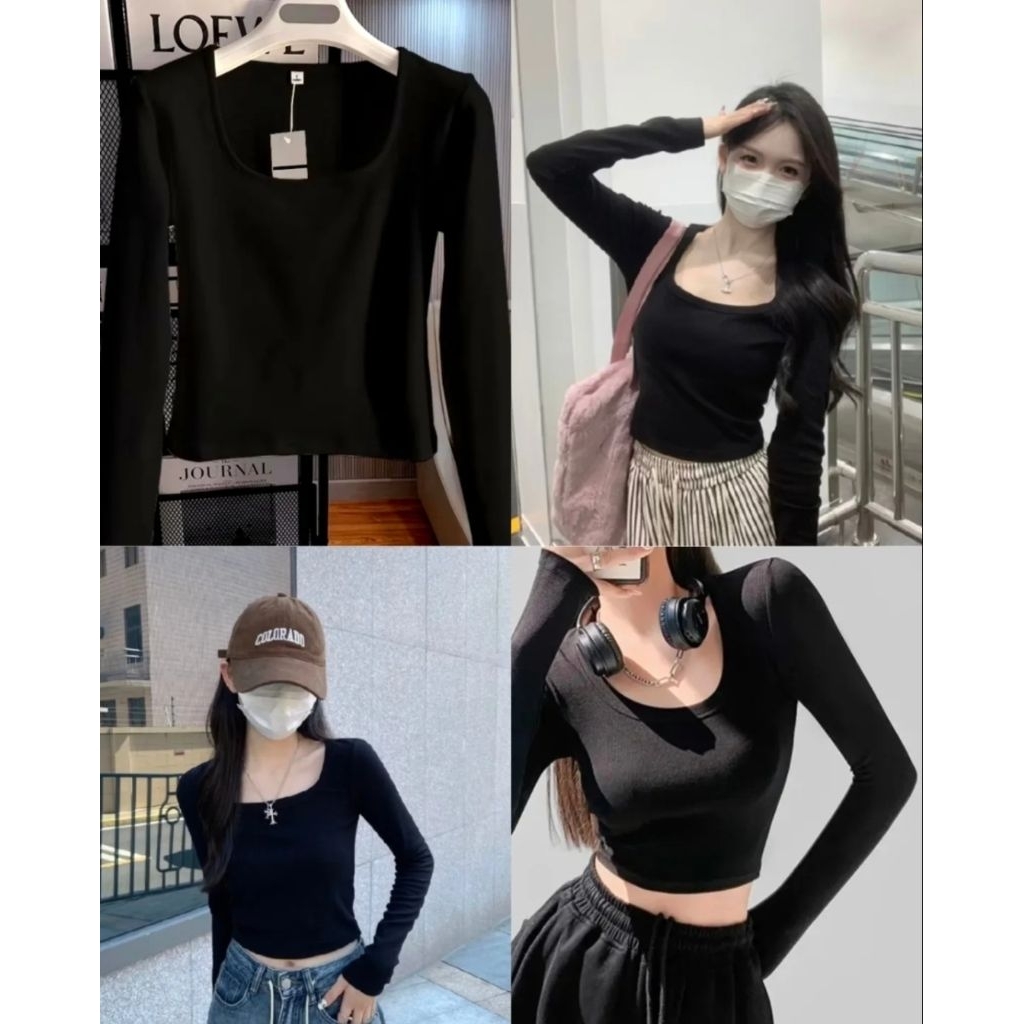 ATASAN KAOS CROP TOP POLOS BASIC LENGAN PANJANG