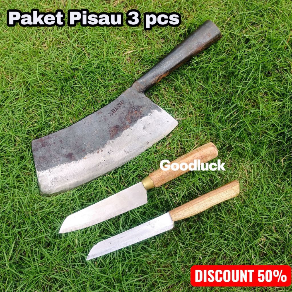 Set 3 Pisau Cacah Daging Super Tajam Anti Gompal Pisau Baja Per Tebal Tajam Kuat PROMO 3 Pcs Pisau d
