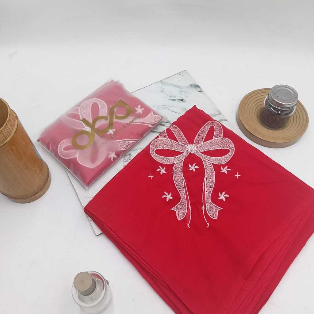 Jilbab Motif Merah Putih / JIlbab Paris Bordir Pita Merah Putih / Hijab Merah Putih