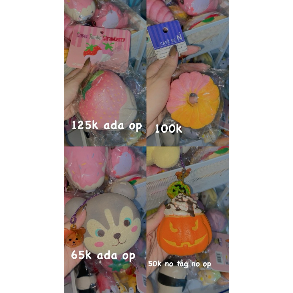 preloved squishy sale (punimaru strawberry, punimaru animal bun, cafe de n, punimaru pumpkin)