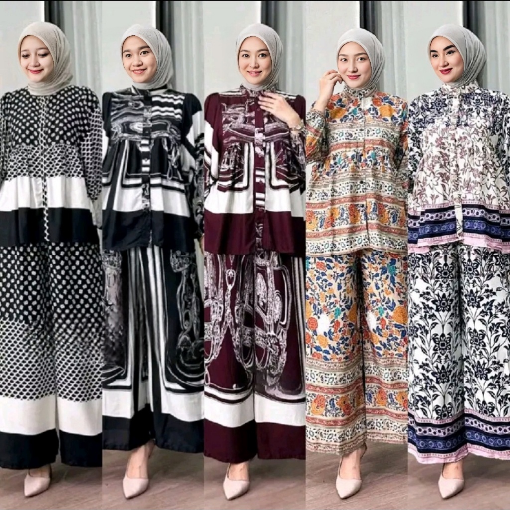 promo Setelan AGni Bunga- Baroque print two‑piece set Teal Mandala Boho Patchwork, Bahan Rayon Polos