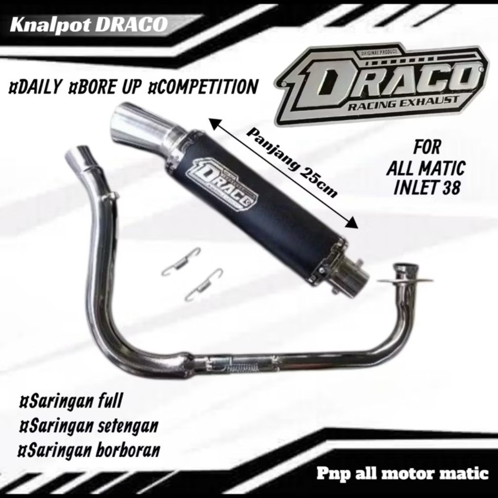 Knalpot DRACO RACING samlong cobra Original Inlet 38mm tipe All motor matic beat|vario|scoopy|nmax|a