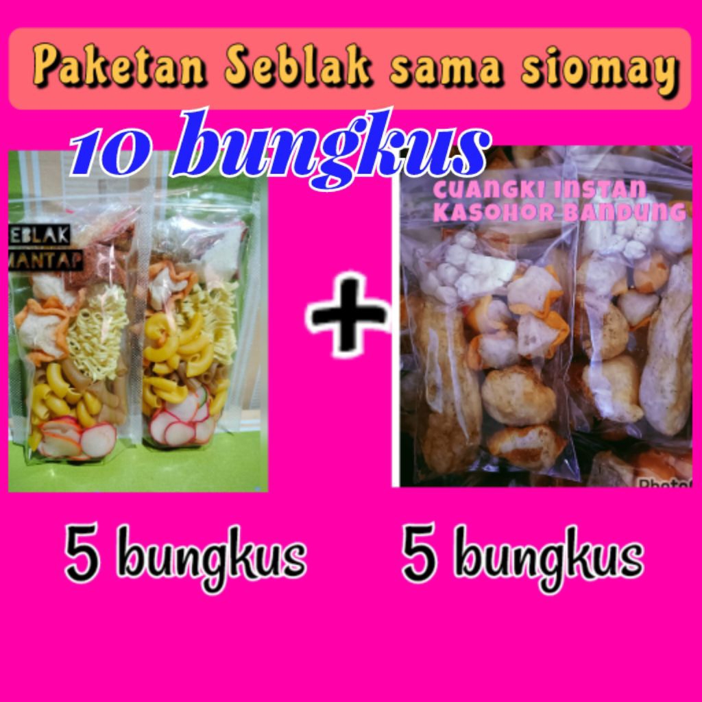 

paket hemat 10 Bungkus/pacs Seblak sama cuangki tanpa jeruk