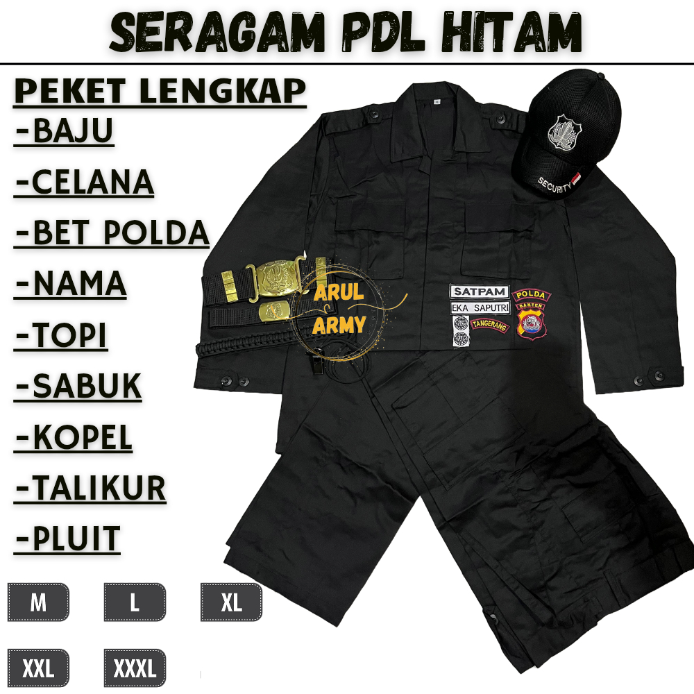 BAJU SERAGAM PDL SATPAM SECURITY HITAM PAKET LENGKAP SETELAN PDL HITAM SATPAM KEAMANAN BRIMOB HITAM