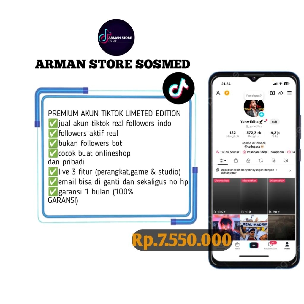 AKUN TIKTOK 500K FOLLOWERS REAL INDO