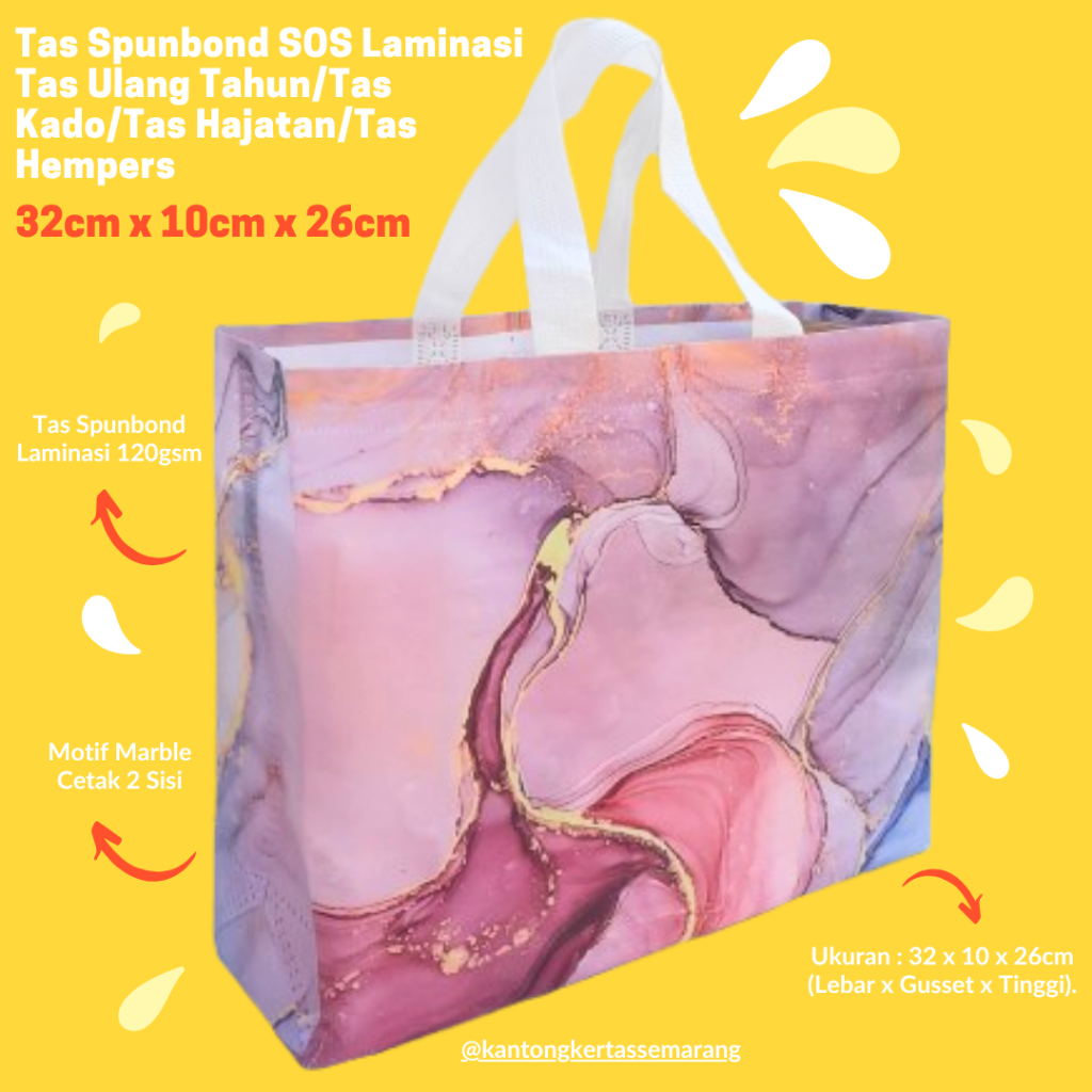 

Tas Spunbond SOS Laminasi 32x10x26 Motif Marble tas ulang tahun/tas kado/tas hajatan/tas hempers