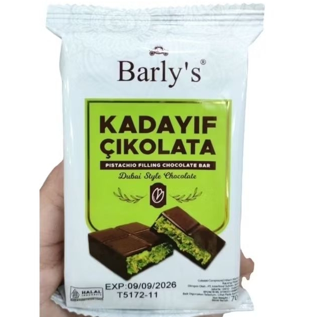 

Barly's Kadayif Cikolata pistachio filling chocolate bar dubai style chocolate coklat dubai 70gr iz