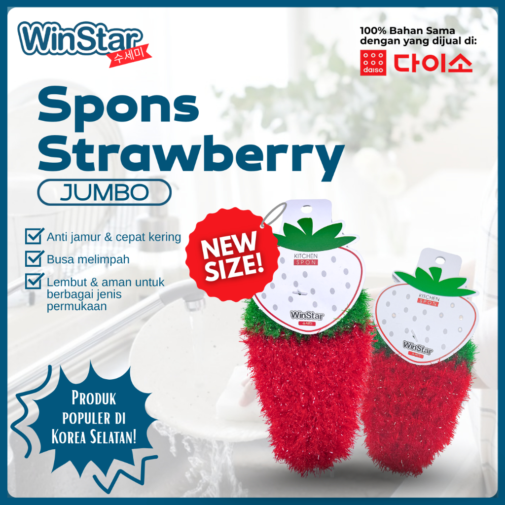 WinStar SPONS CUCI PIRING KOREA STRAWBERRY JUMBO - Spons Scrubber Cuci Piring Handmade