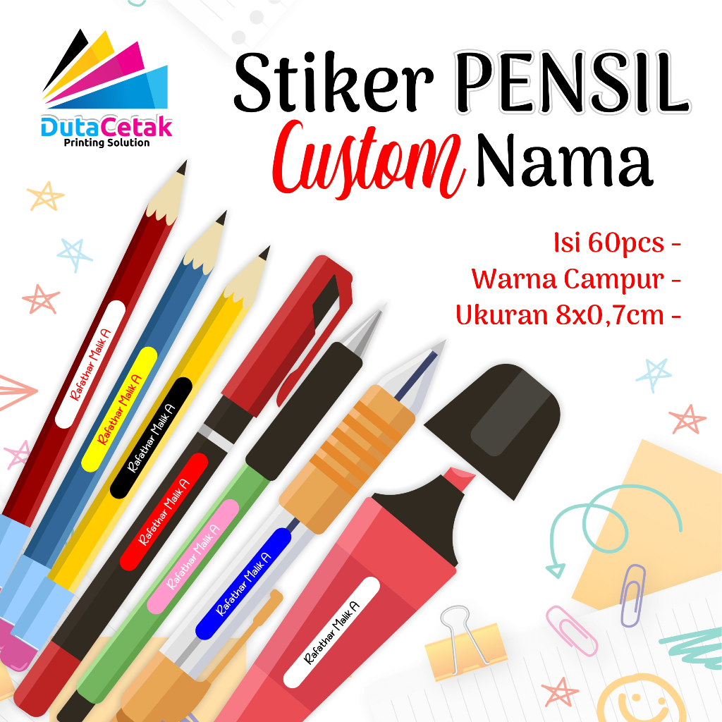 

(isi 60pcs) Stiker Nama untuk di Pensil / Pulpen Custom