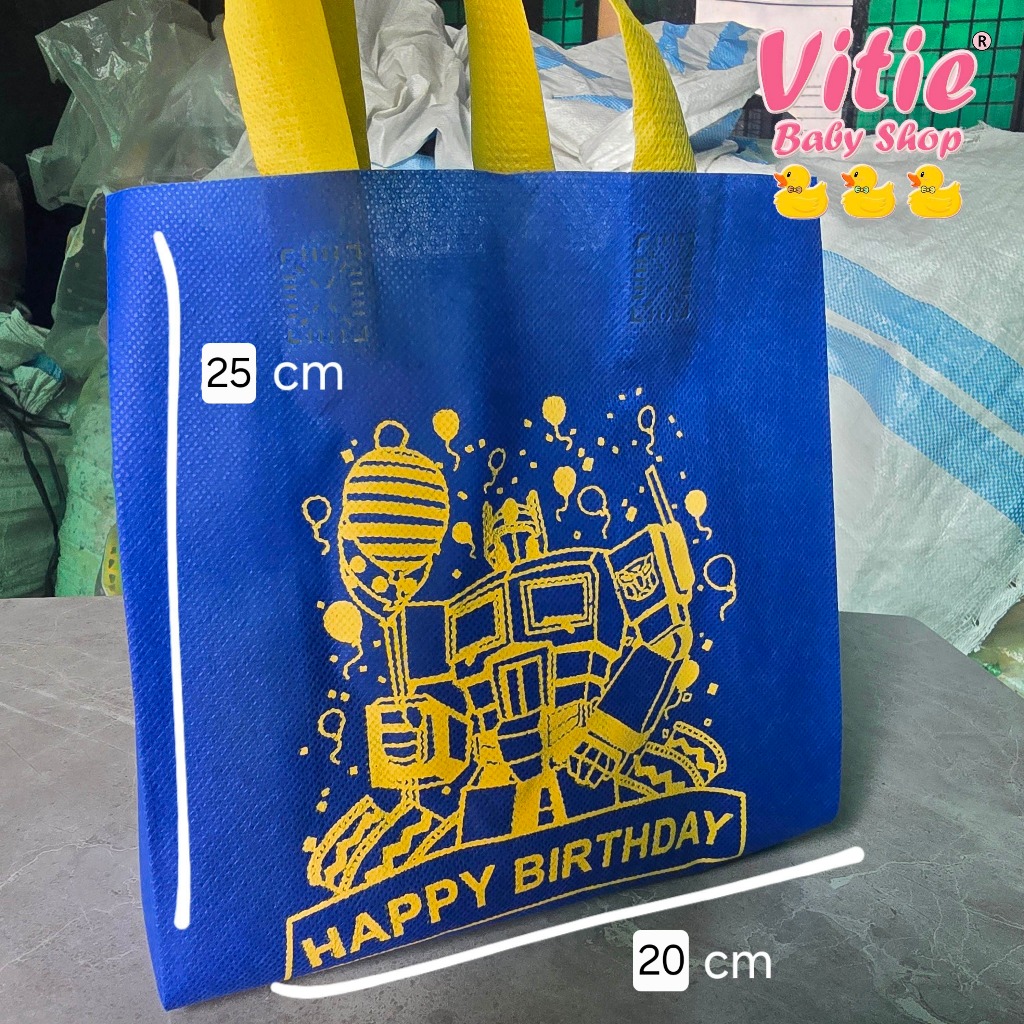 

Goodie bag isi 12 pcs (1 lusin) (UK.20X25) /Tas Kain / Tas Ulang tahun anak / tas ultah / tas souvenir / tas spunbound / tas birthday bag