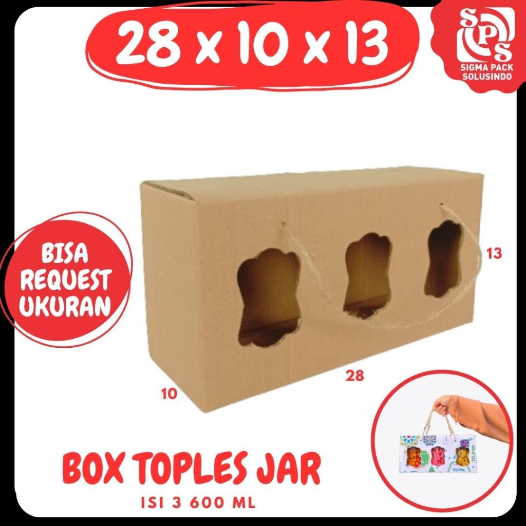 

Box Kuker jar 28x10x13 Toples Jar Tali 600ml isi 3 Jinjing Gable Box Jar Kue Kering Gable Box Serbaguna Botol Dus Kue Kering Kemasan Madu Souvenir