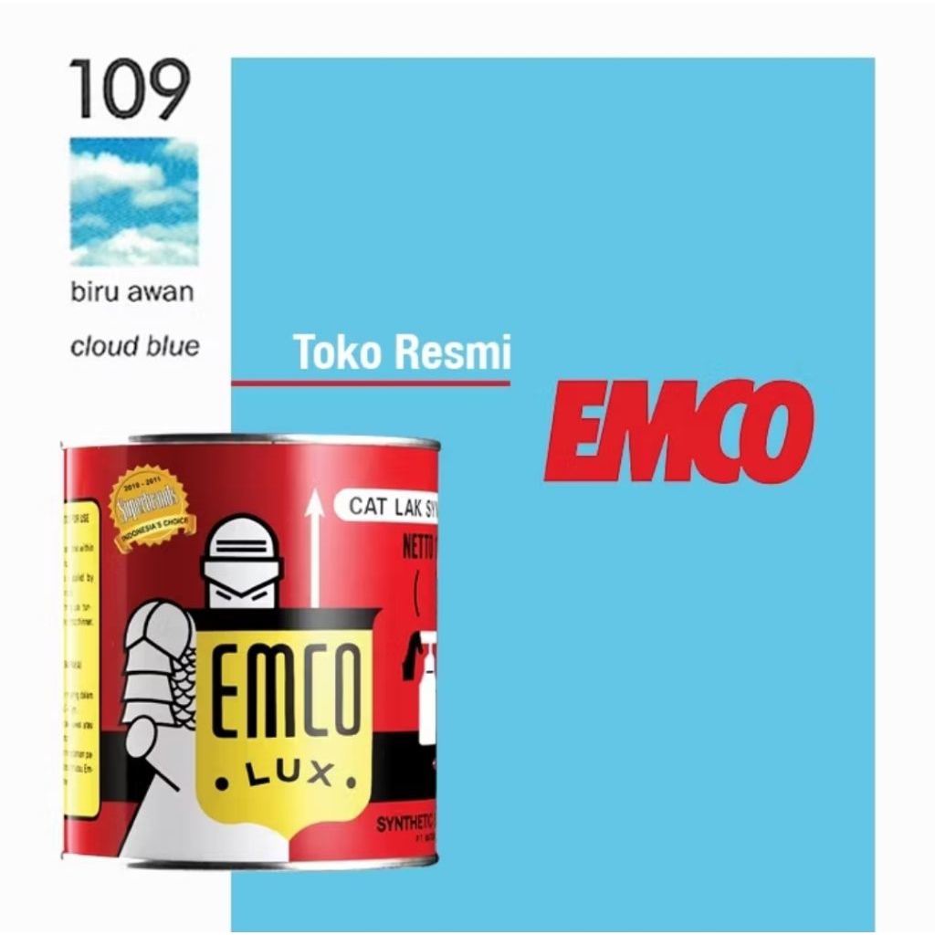 Cat Kayu & Besi EMCO Lux 1 Kg & 0,5 Kg - Warna 109 Biru Awan | Cat Sintetis Glossy Tahan Cuaca