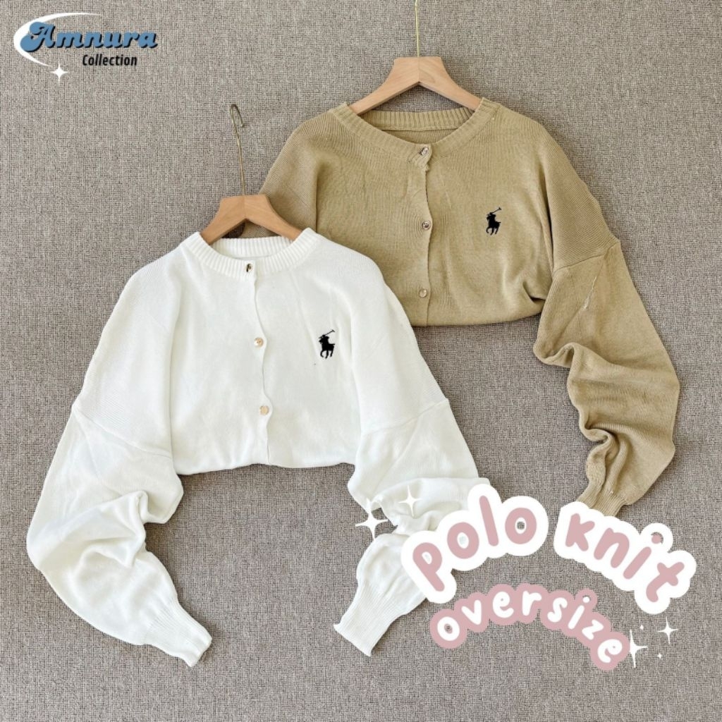 Polo Knit Oversize Cardigan | Cardi Rajut Jumbo Balon Polo Bordir | Cardigan Korean Style | Cardigan