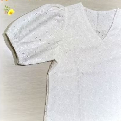 blouse putih katun bolong, atasan putih wanita, blouse fashion katbol