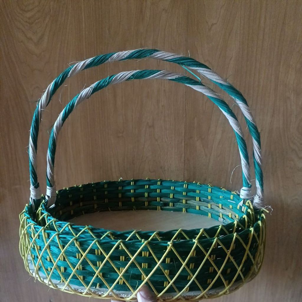 Keranjang Nanas Buah Seserahan Parcel Oval Rotan Hijau Kuning LUAR PULAU Jawa +Kardus Wajib