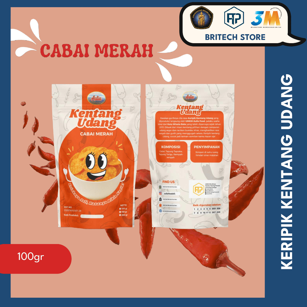 

Aulia Kerupuk Kentang Udang rasa Cabai merah | Cabai Hijau | Cabai Terong