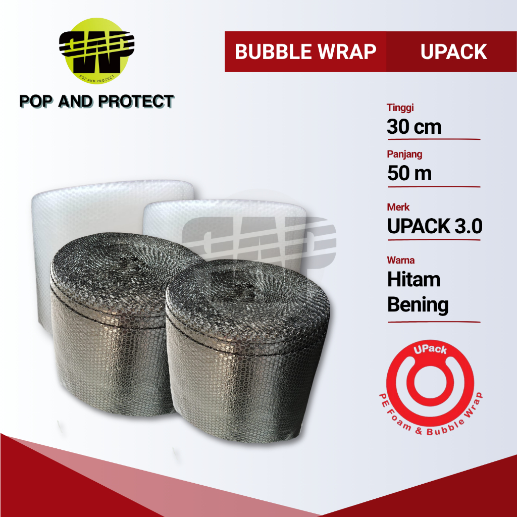 

Bubble Wrap Upack Tebal Murah Hitam Bening 30cm x 50m Premium