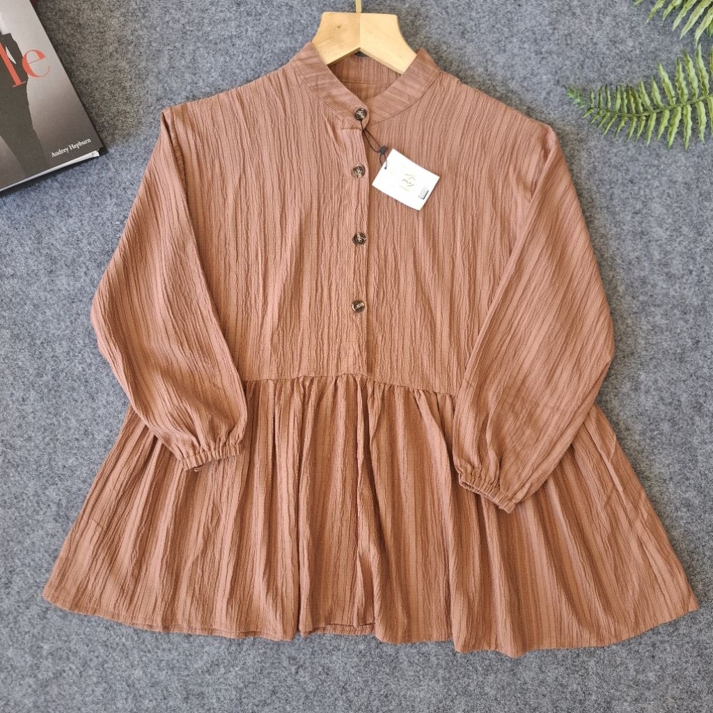 Blouse Tunik Crinkle Wanita Lengan Panjang
