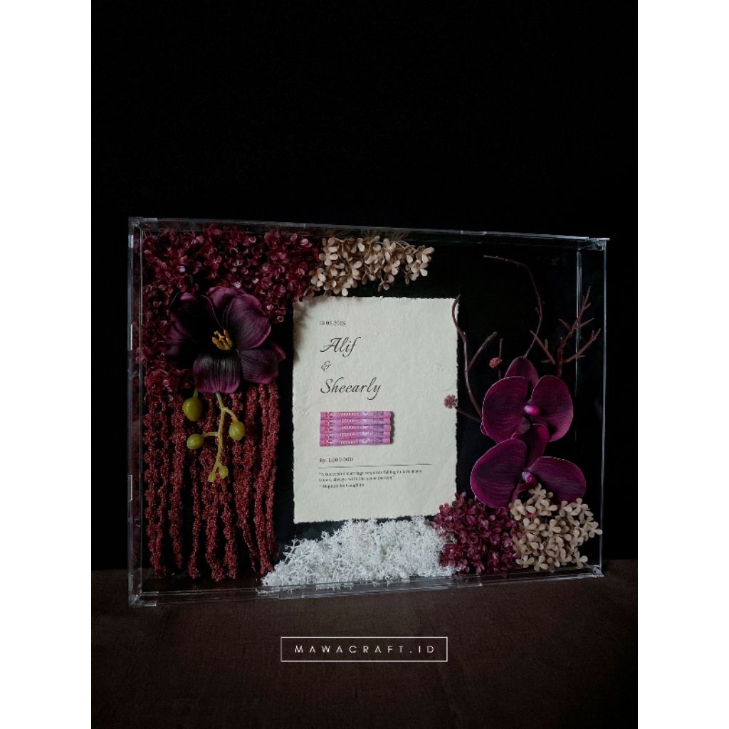 mahar akrilik / bingkai mahar / mahar nikah / mahar rustic / mahar rustik / mahar modern / mahar bun