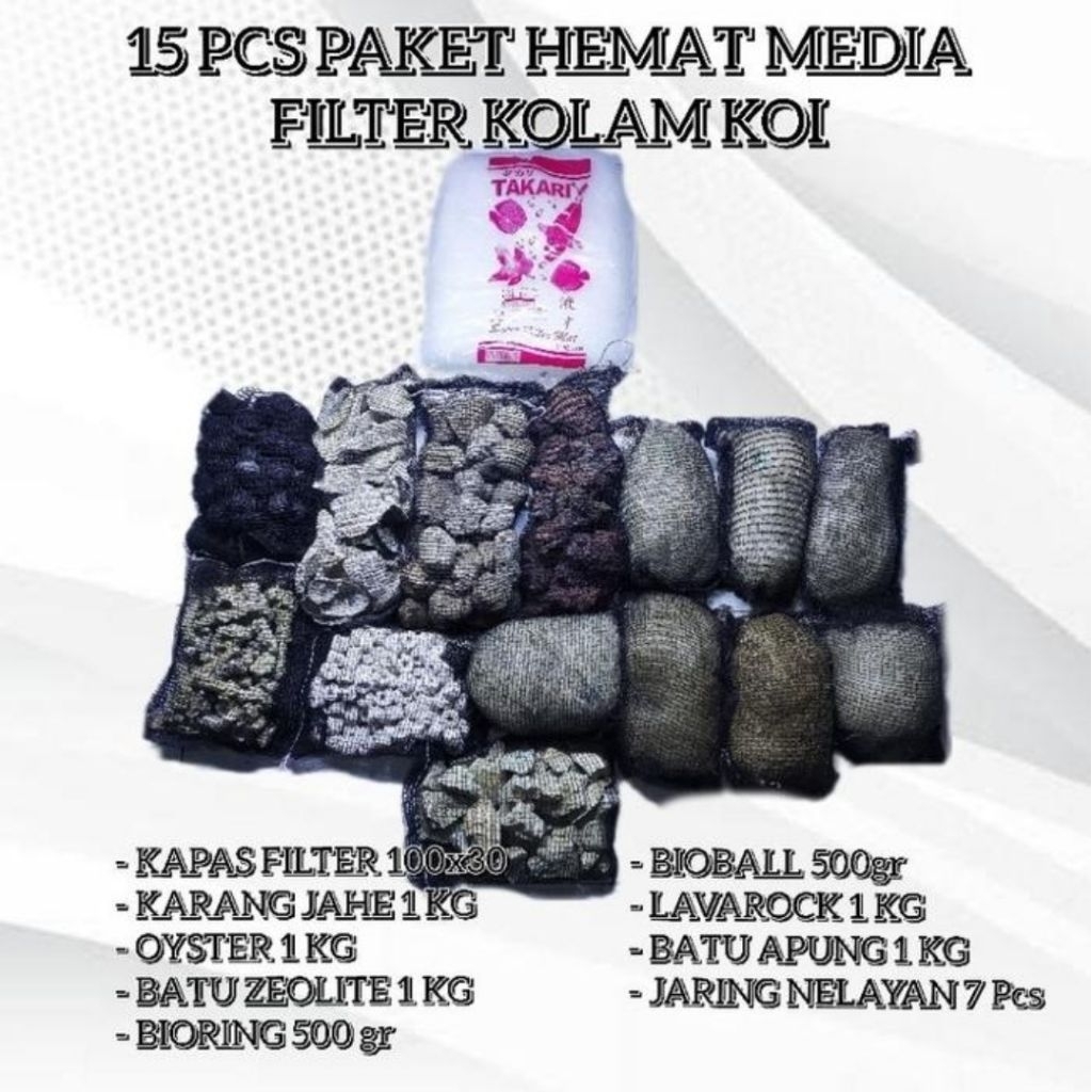 PAKET HEMAT FILTER KOLAM KOI 15pcs MEDIA FILTER KOLAM KOI PENJERNIH IKAN HIAS AIR KOLAM