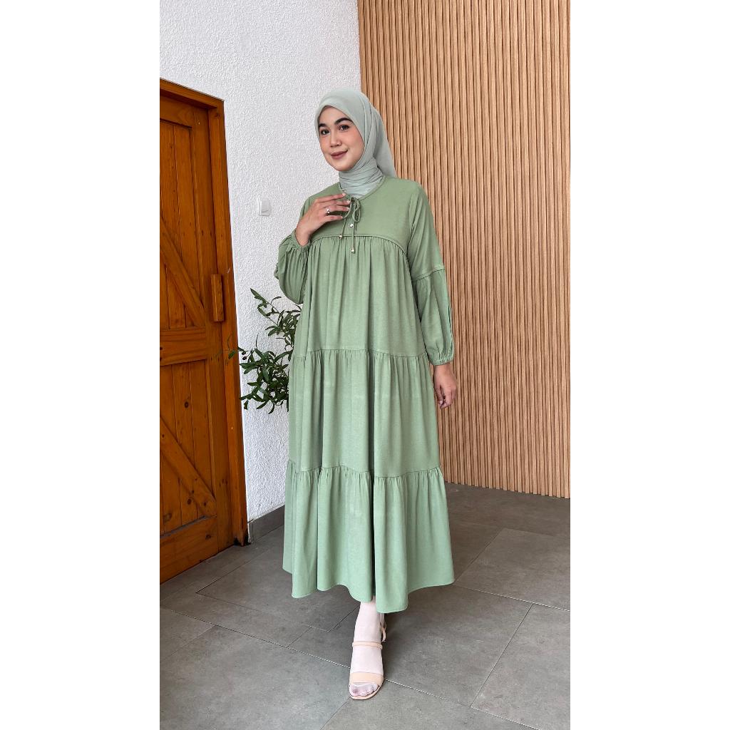 MIDI DRESS / GAZELA KNIT / BAJU WANITA MUSLIM/ WARNA DIABI ADIBA/ GROSIR TANAH ABANG