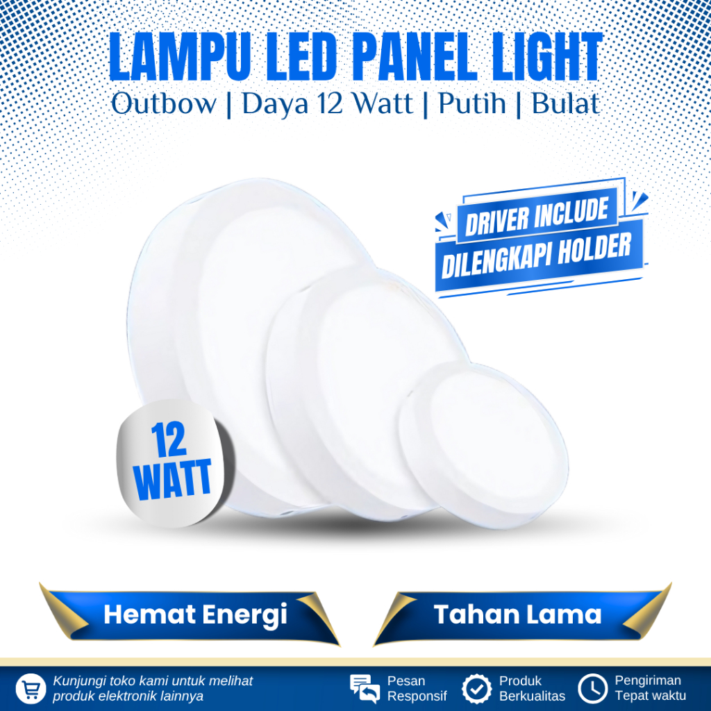 LAMPU DOWNLIGHT LED OUTBOW 12 WATT BULAT CAHAYA PUTIH LAMPU LED PANEL LIGHT 12 WATT OUTBOW BULAT