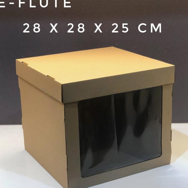 

box kardus e-flute dus kotak box kue tart cake tinggi tutup pisah ukuran 28x28x25 cm
