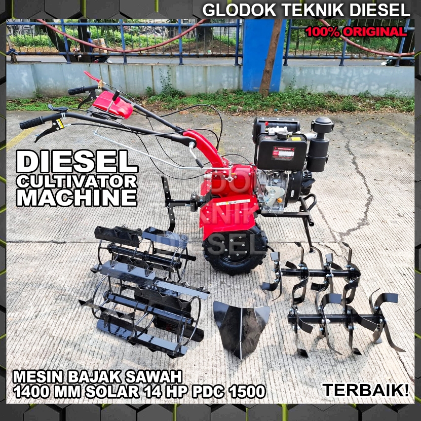 Kaizoku Mesin Traktor Bajak Sawah Solar Diesel Mini Tiller Cultivator Machine 14 HP 1400 mm PDC 1500