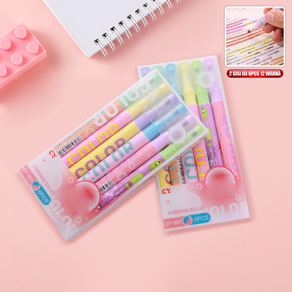 

EC Highlighter Pastel 2 Sisi Isi 6pcs 12 Warna / Spidol Penanda Teks Set Alat Tulis Sekolah / Spidol Pen Marker Ujung 2 Tip Serbaguna Stockami A114